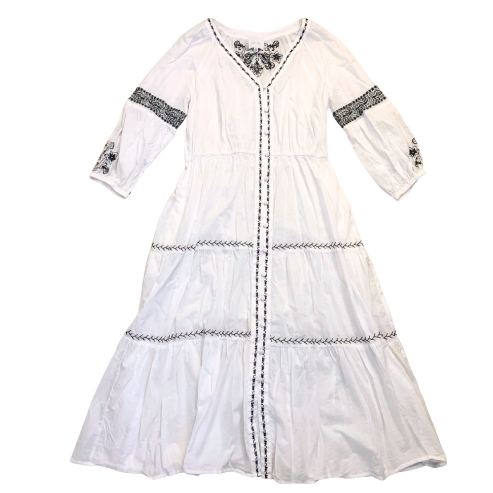 Jade by Johnny Was White Maxi Dress with Black Embroidery